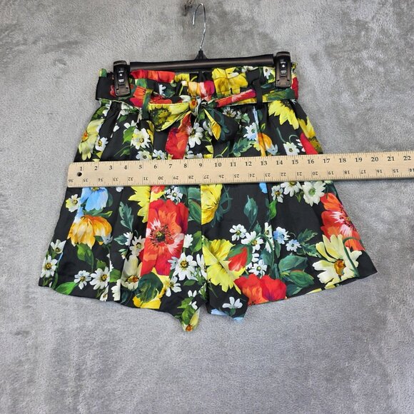 Zara Shorts Womens Medium Multicolor Floral Paperbag Belted Satin Summer - Picture 9 of 10